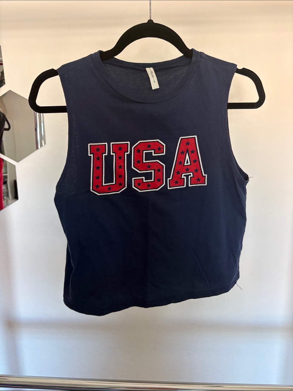 Women’s Navy Crop Tank with Red USA Graphic